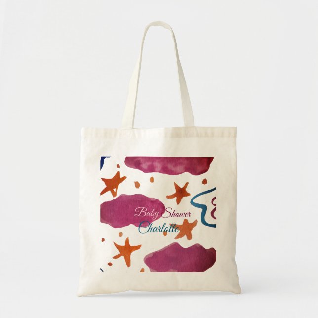 Bolsa Tote Nuvens azuis cor-de-rosa chá de fraldas adicionar  (Frente)