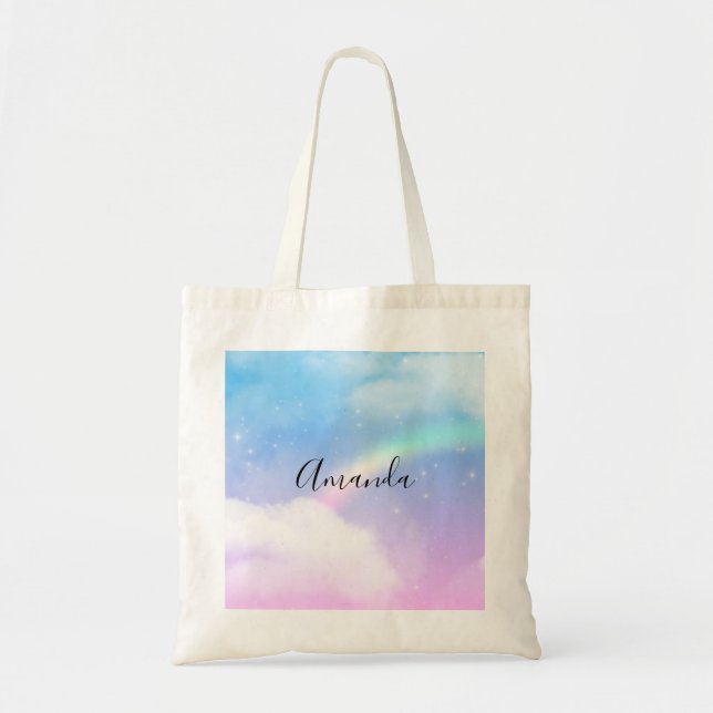 Bolsa Tote Nuvens de Pastel mágicas e arco-íris (Frente)