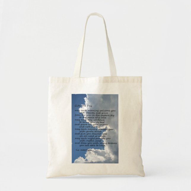 Bolsa Tote Nuvens no céu com poema "presentes de um dia " (Frente)