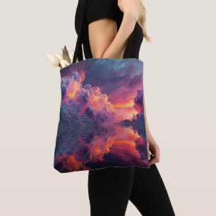 Bolsa Tote Nuvens Surreais e Brilhantes do Pôr do Sol Refleti