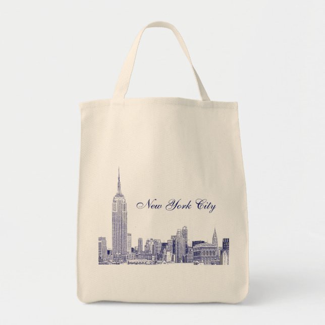 Bolsa Tote NYC Skyline Etch 01 Azul (Frente)
