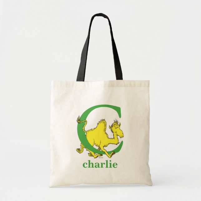 Bolsa Tote O ABC do Dr. Seuss: Letra C - Verde | Adicione seu (Frente)
