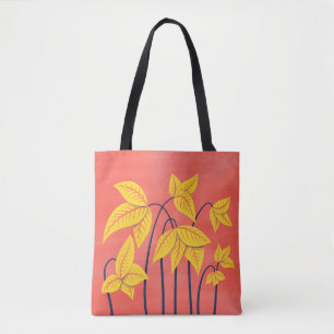 Bolsa Tote O abstrato floresce o nome floral amarelo coral da