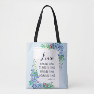 Bolsa Tote O amor carrega todas as coisas Bíblia verso cita