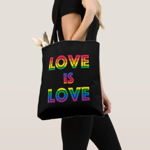 Bolsa Tote O Amor é Amor Retro Orgulho Gay LGBT Preto