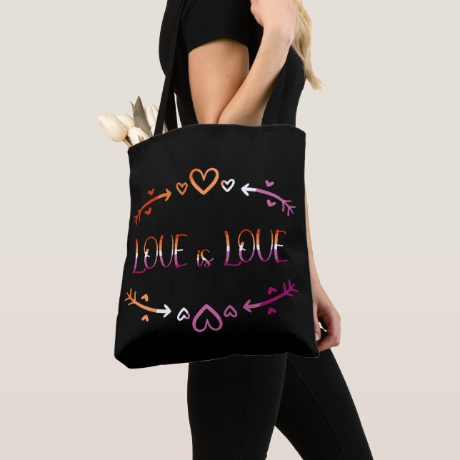 Bolsa Tote O Amor é Amor Sacola de Mês do Orgulho Lésbico (Close Up)