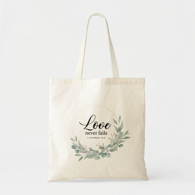 BOLSA TOTE O AMOR NUNCA FALHA, BÍBLIA VERSA (Frente)