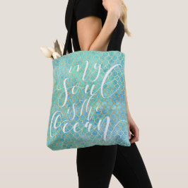 Bolsa Tote O Aqua & o ouro da escala da sereia "minha alma