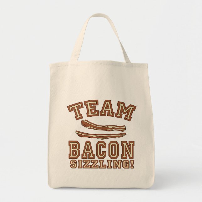 Bolsa Tote O BACON da EQUIPE é camiseta CREPITANTE, canecas, (Frente)