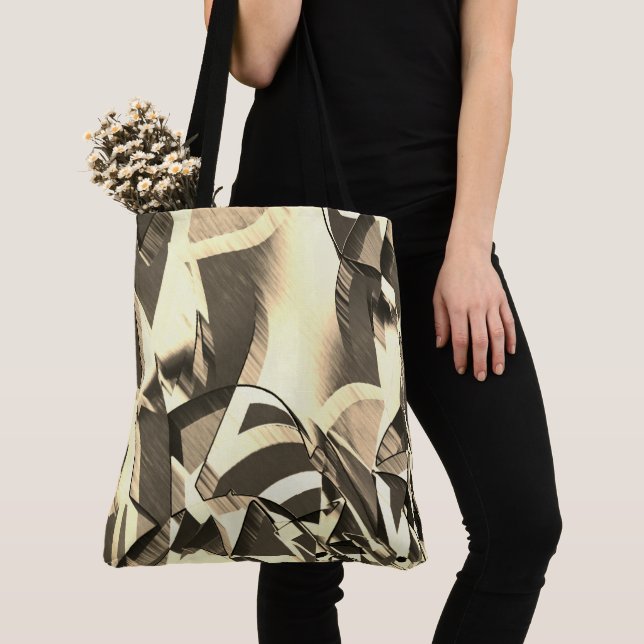 Bolsa Tote O bege listra sobre a imagem marrom com garoa (Close Up)