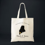 Bolsa Tote O bolsa, preto & ouro do saco da boa vinda do<br><div class="desc">Saco do presente da boa vinda do fim de semana do casamento para fora de convidados da cidade a seu casamento,  caracterizando a imagem de Maine,  com coração do ouro.  Encha o bolsa com seus presentes favoritos.</div>