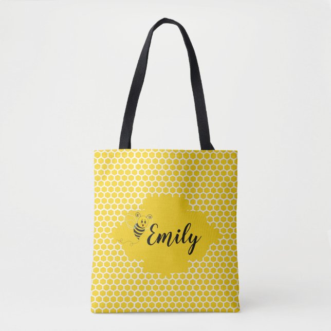 Bolsa Tote O branco amarelo do bebê Bumble o mel do favo de (Frente)