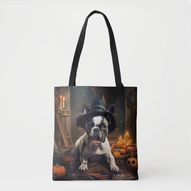 Bolsa Tote O Bulldog Francês Pumpkins Halloween Assustado (Frente)