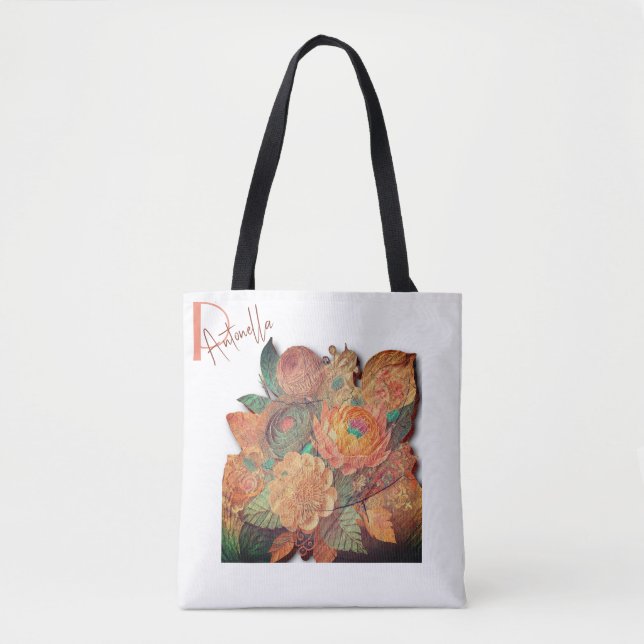 Bolsa Tote O buquê de flores - Pintura em madeira (Frente)
