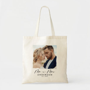 Bolsa Tote O casamento de fotos moderno personalizou o Sr. e 