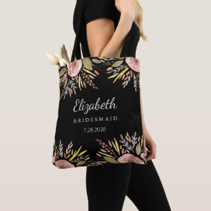 Bolsa Tote O casamento floral rústico cora damas de honra do
