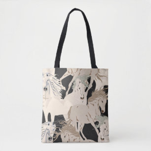 Bolsa Tote O cavalo galopante vintage padrão sem costura. Qua
