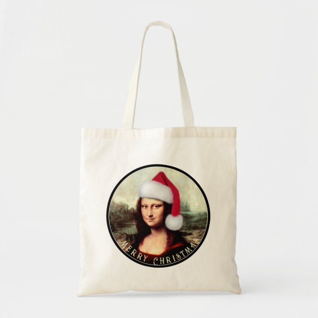 Bolsa Tote O Chapéu Natal de Mona Lisa (Frente)
