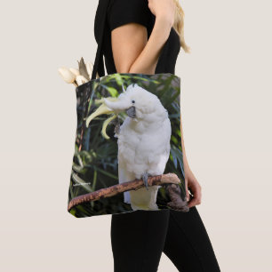 Bolsa Tote O Cockatoo Enxofre-Com crista acena no fotógrafo