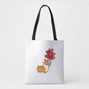 Bolsa Tote O coração do Corgi Balloons o saco