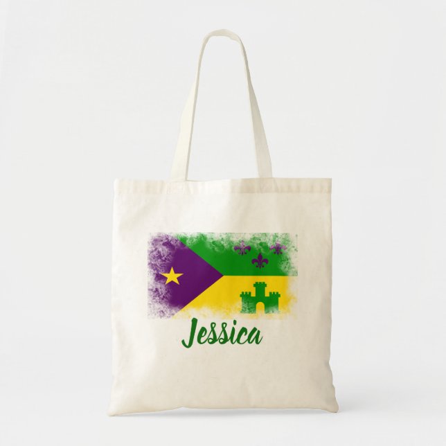 Bolsa Tote O costume de Louisiana do carnaval da bandeira de (Frente)