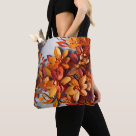Bolsa Tote O Design de Padrão Floral Laranja