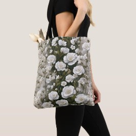 Bolsa Tote O Design de Padrão Floral Macio Branco