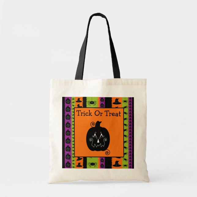 Bolsa Tote O Dia das Bruxas listra o saco de Jack O'Lantern (Frente)