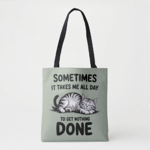 Bolsa Tote "O Dia Inteiro Sem Fazer Nada" Gato Preguiçoso Eng