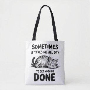 Bolsa Tote "O Dia Inteiro Sem Fazer Nada" Gato Preguiçoso Eng