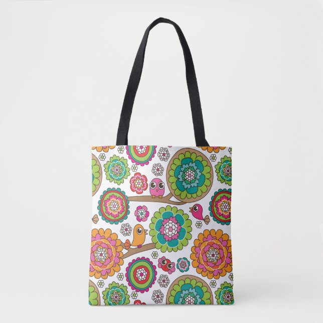 Bolsa Tote o doodle floresce o teste padrão do fundo (Frente)
