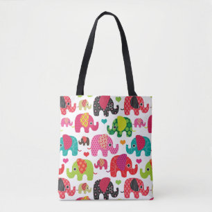 Bolsa Tote o elefante retro caçoa o papel de parede do teste