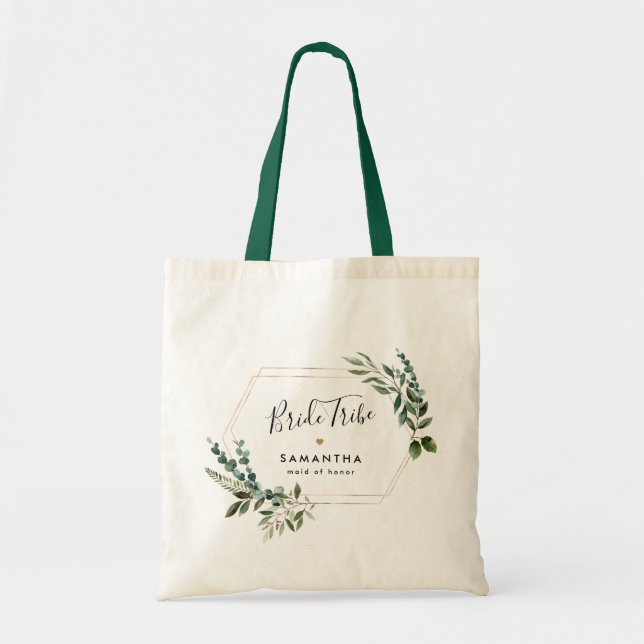 Bolsa Tote O Elegante Verde Geométrico Deixa o Partido Bridal (Frente)