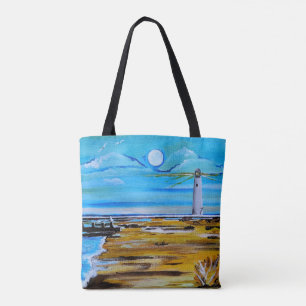 Bolsa Tote O Farol na Praia Pintura de Alfred Fox