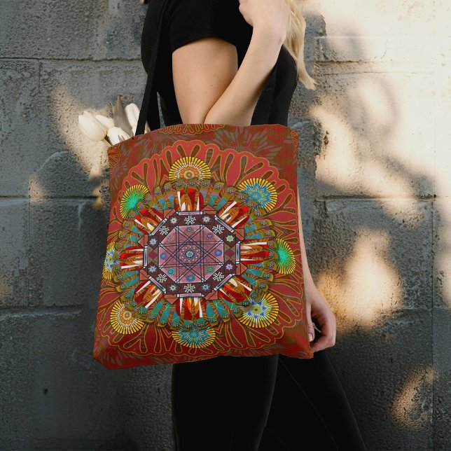 Bolsa Tote O Filtro Vermelho Floral do Pico Manipur Mandala (Criador carregado)