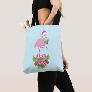 Bolsa Tote O Flamingo Rosa no Natal do Whimsical