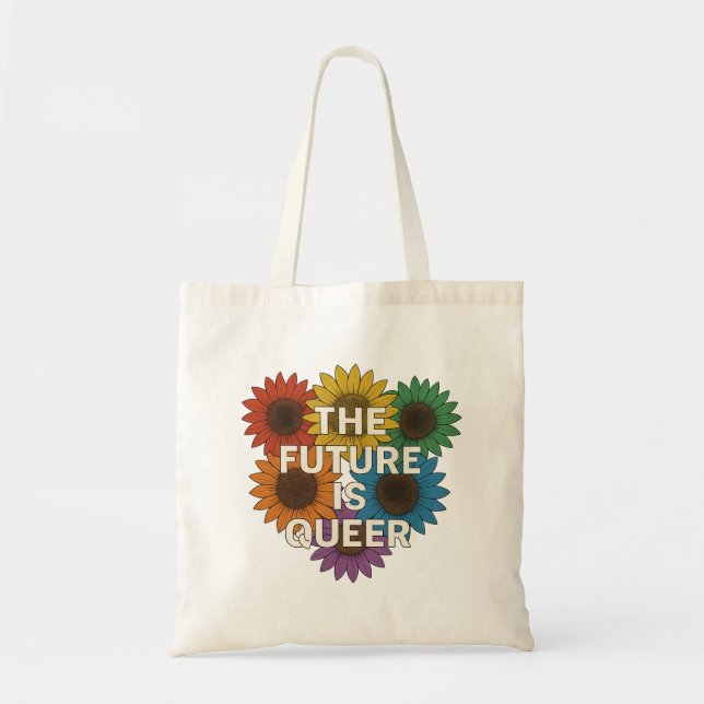 Bolsa Tote O Futuro É Queer - Arco-Íris Girassóis (Frente)
