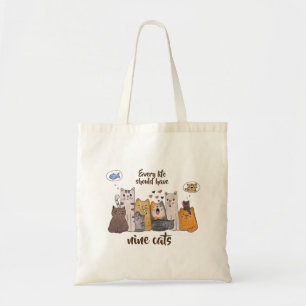 Bolsa Tote O gato engraçado Doodle cada vida deve ter nove