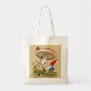 Bolsa Tote O gnomo encontra um joaninha e um cogumelo