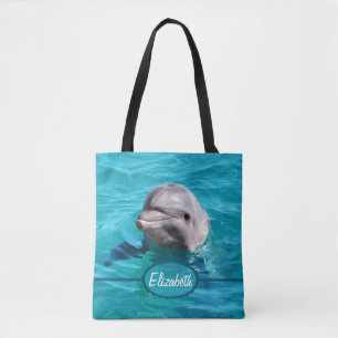 Bolsa Tote O golfinho na água azul personaliza