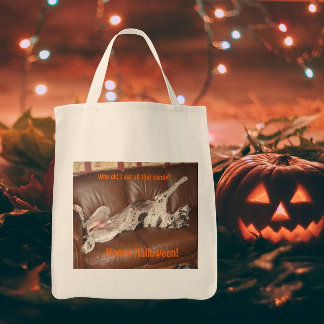 Bolsa Tote O Grande Dane Comeu Demais Doces De Halloween (Great Dane Ate Too Much Halloween Candy Tote Bag)