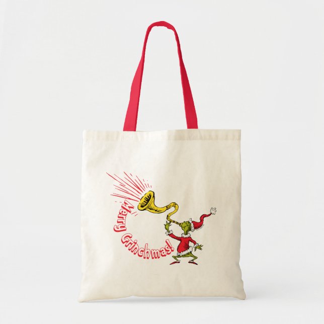 Bolsa Tote O Grinch Tocando a Corneta do Grinchmas Alegre (Frente)
