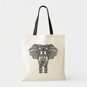 Bolsa Tote O Henna Mehndi decorou o elefante indiano