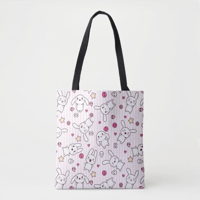 Bolsa Tote o kawaii listra o teste padrão (Frente)