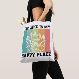 Bolsa Tote O lago é o meu feliz lugar, o lago Vintage, que a