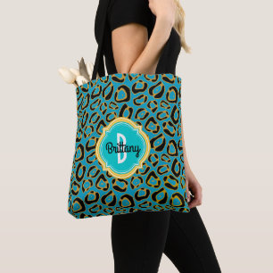 Bolsa Tote O leopardo mancha o nome do monograma