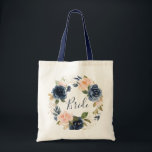Bolsa Tote O marinho e cora noiva floral<br><div class="desc">design floral e texto</div>