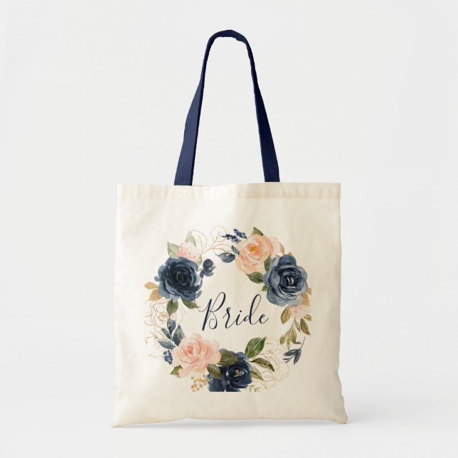 Bolsa Tote O marinho e cora noiva floral (Frente)