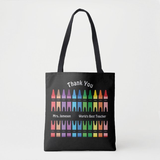 Bolsa Tote O melhor professor do mundo negro, Rainbow Crayon (Frente)