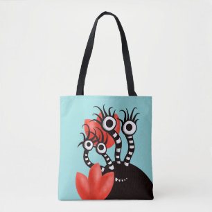 Bolsa Tote O monstro bonito com quatro olhos abstrai tulipas
